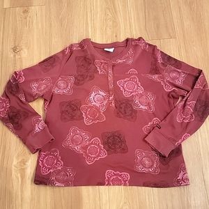 Columbia Burgundy Floral Henley Longsleeve Top